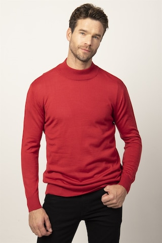 Tudors Slim Fit Dar Kesim Yarım Balıkçı Yaka Düz Erkek Kazak-25697 Kırmızı