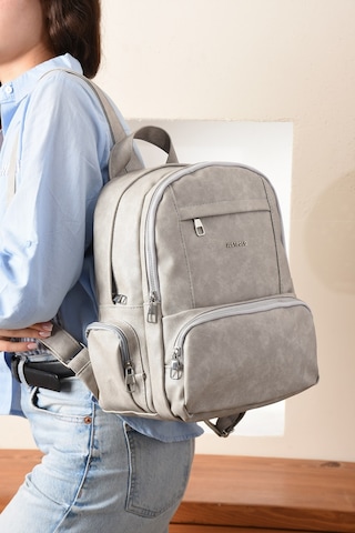 Just Polo Kadın Eskitme Suni Deri Çok Cepli Günlük Sırt Çantası Pbu3000 Gri