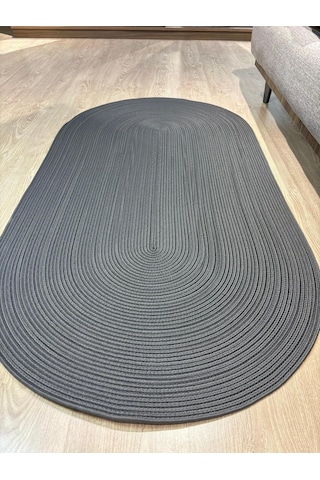Mavaux Galileo Oval Jüt Yuvarlak Hasır Görünümlü Klasik Halı Kilim Antrasit