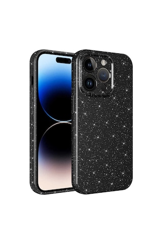 Apple Uyumlu iPhone 14 Pro Max Kılıf Kamera Korumalı Simli Lüks Zore Koton Kapak Siyah
