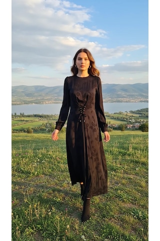 Nuss 2027 İpek Cupra Elbise - Siyah Siyah