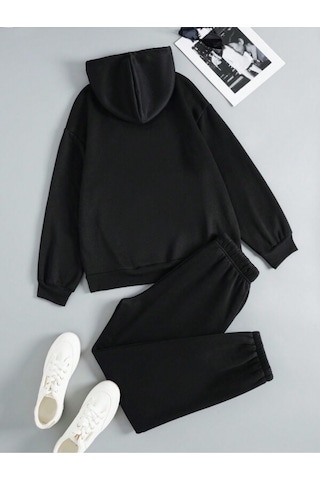 Siyah Perfect Baskılı Kapüşonlu Sweatshirt Ve Eşofman Altı Eşofman Takımı Siyah