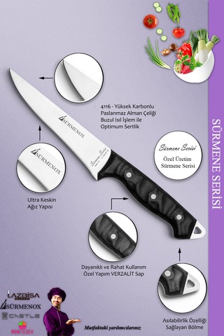 Sürmene Serisi Mutfak Bıçak Seti Et Ekmek Sebze Salata Bıçağı 3 Lü Set Siyah Mft-132 Siyah