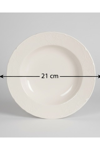 6 Kişilik Kabartma Desen Lisa Yemek Tabağı 21cm Krem Rengi