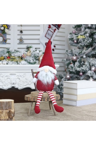 Xiyyadms Kırmızı Uzun Bacaklı Parçalı Yüzsüz Bebek Noel Figürü - Pencere Süsü Ve Ev Dekorasyon Aracı