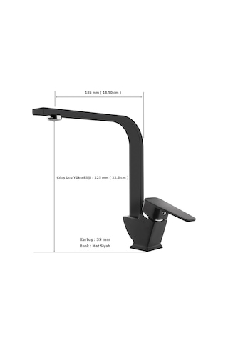 Tema Kare Slim Tek Gövde Kuğu Lavabo Bataryası Mat Siyah
