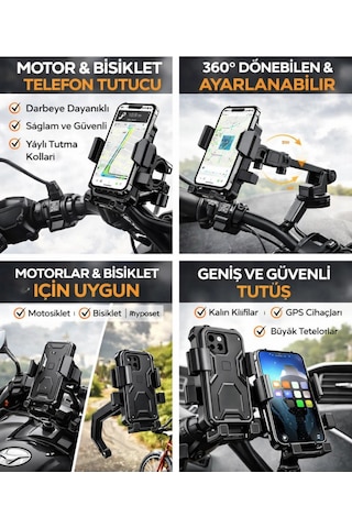 Platoon Pl-8638 Ayarlanabilir Motor Ve Bisiklet Telefon Tutucu Gidon Uyumlu Sağlam Ve Güvenli Siyah