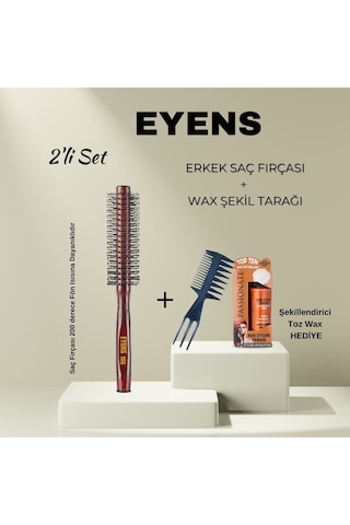 Eyens 2'li Erkek Tarama Seti Fön Fırçası + Wax Şekil Tarağı Şekillendirici Wax Hediye