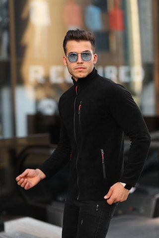 Kozik Standart Kalıp Tam Fermuarlı 3 Cepli Erkek Polar - Siyah