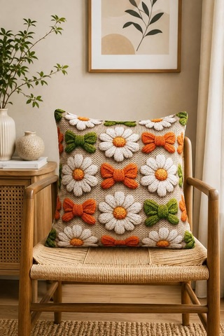 4'lü Set Çiçekli Dekoratif Kırlent Kılıfı 43x43 Cm, 3d Efektli Dijital Baskılı - Papatya Demeti Çok Renkli