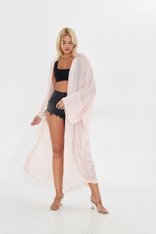 Kutaf Pudra Pembe Uzun Soft Kimono Açık Kahverengi
