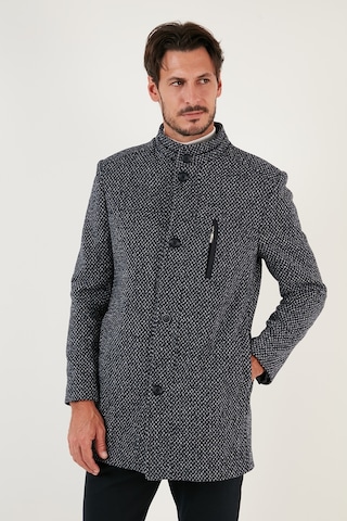 Buratti Düğmeli Dik Yaka Kırçıllı Slim Fit Kaşe Erkek Kaban 5841016 Lacivert Noktalı