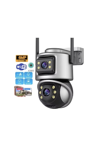 6mp Çift Lensli Wifi Güvenlik Kamerası 360 Gece Görüş Ip65 Su Geçirmez Hareket Algılama Kamera