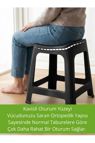 İronika 4'lü Plastik Kavisli İstiflenebilen Ortopedik Rahat Tabure - Siyah