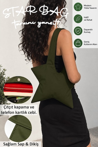 Tuttobene Star Bag Yıldız Çanta Çıtçıtlı İç Cepli Özel Tasarım Omuz Çantası Su Geçirmez Leke Tutmaz Tb052 Haki