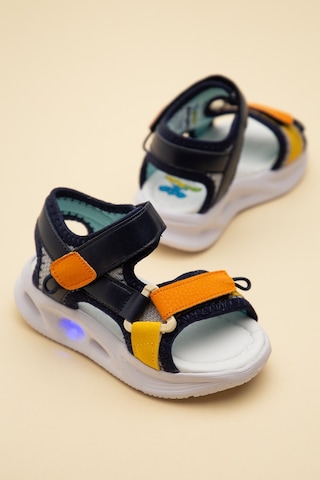 Şirin Bebe Şirinbebe Ortopedik Erkek Bebek Sandalet Lacivert Işıklı Taban Cırtlı Yan Kapalı-4749