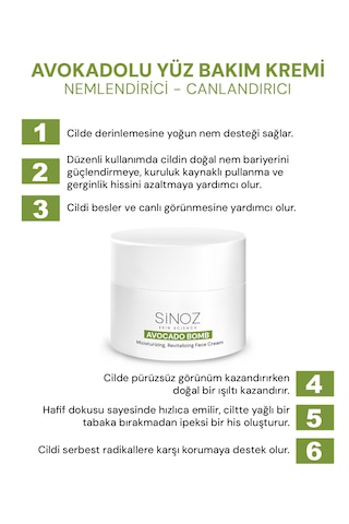 Sinoz Avokado Bomb Canlandırıcı ve Nemlendirici Yüz Bakım Kremi 50 ML
