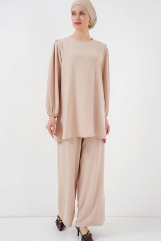 Defymoda Ayrobin Tunik Pantolon Alt Üst Takım 6712 - Krem Krem