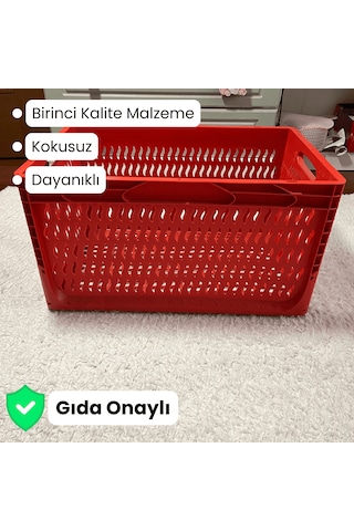 Alpbx Delikli Kırmızı Plastik Kasa 60x40x32 Cm - Sepet 65 Litre