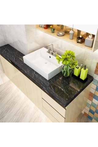 Mermer Desenli Masa Tezgah Mutfak Su Geçirmez Yapışkanlı Folyo Sticker Siyah 5x0,6m Diğer