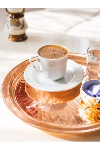 Bakır Tepsi Mini Yuvarlak Tek Kişilik Parlak Bakır Renk