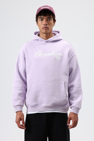 Vamos Oversize Baskılı Kapüşonlu Hoodie Lila