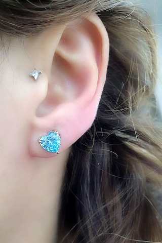 Sky Diamond Blue Aquamarin 925 Ayar Gümüş Kalp Küpe Gümüş