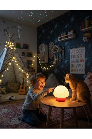 Elana Design Mumi Mantar Abajur - Abajur Ve Çocuk Gece Lambası - Kırmızı