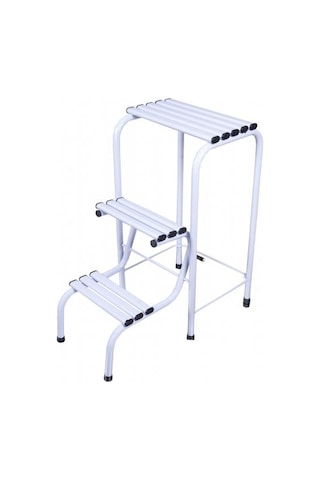 Metal Tabure Merdiven 3 Basamaklı Beyaz Renk Tabureli Merdiven