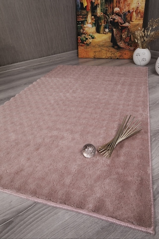 Dekoratif Bubble Uzun Tüylü Yumuşak Puffy Peluş Kaymaz Yıkanabilir Salon Antre Halı Yolluk Pembe