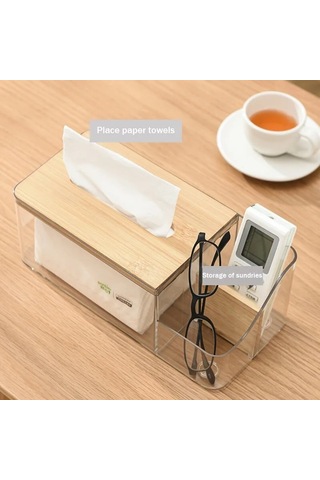 Şeffaf-çok Fonksiyonlu Uzaktan Kumanda Doku Saklama Kutusu Ev Oturma Odası Yemek Odası Masaüstü Dekorasyon Ahşap Kapak Doku Kutusu