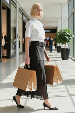 Benerly Kadın Midi Pilili Şifon Etek Yüksek Bel A Kesim %100 Polyester Fo Siyah