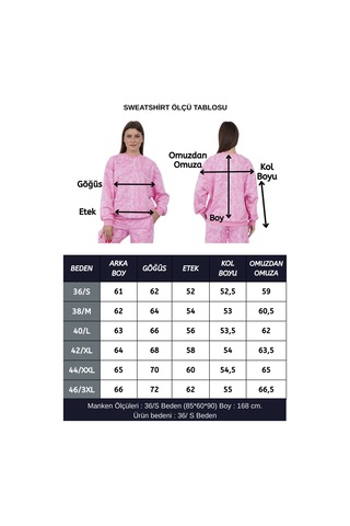 Penyebizden Valeria Kadın 3 İplik Şardonsuz Pamuk Oversize Bisiklet Yaka Sweatshirt-pembe Baskılı