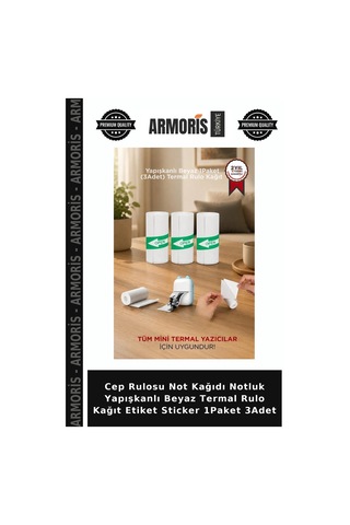 Cep Rulosu Not Kağıdı Notluk Yapışkanlı Beyaz Termal Rulo Kağıt Etiket Sticker 1paket 3adet 3