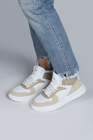 Jump 29100 Yüksek Bilekli Bej - Beyaz Kadın Sneaker Günlük Spor Ayakkabı Bej - Beyaz