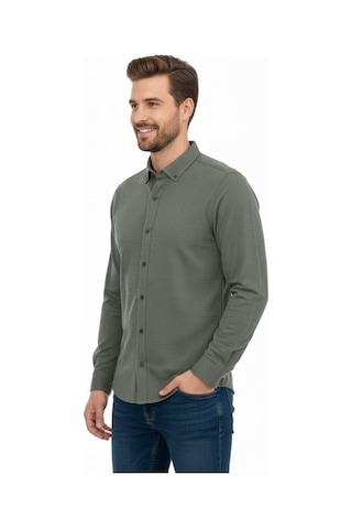 Rasstmen Erkek Spor Slim Fit Uzun Kol Petek Dokulu Gömlek Bgl-st04823 Haki