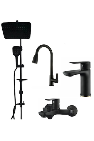 Faumix Set401 Siyah Mutfak Lavabo Banyo Bataryası +Duş Seti