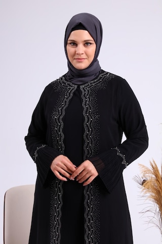 Kadin Buyuk Beden Taşlı Ve İnci Desenli Kolları Piliseli Anne Tesettur Abiye Takım 001