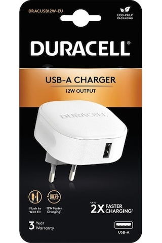 Duracell 12W 1XUSB Telefon/Tablet Şarj Cihazı Beyaz
