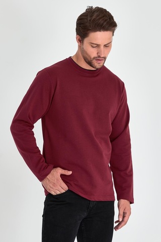 MMetalic Çift Bisiklet Yaka Standart Rahat Kesim Erkek Sweatshirt MTLCE68 Bordo
