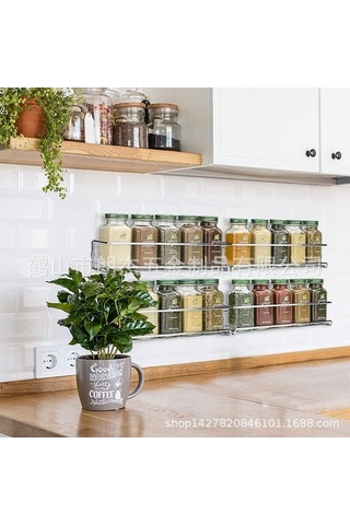 Flybuy Raf Mutfak Duvara Monte Baharat Rafı, Delikli Mutfak Dolabı Kapı Depolama, Gümüş Siyah Nokta, Kullanışlı, Dayanıklı, Ev Dekorasyonu Siyah