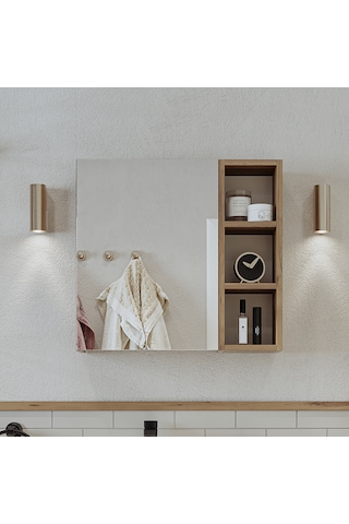 Banyo Dolabı Kulpsuz Tek Kapaklı Atlantik Çam Mdf 65 Cm Aynalı Atlantik Çam