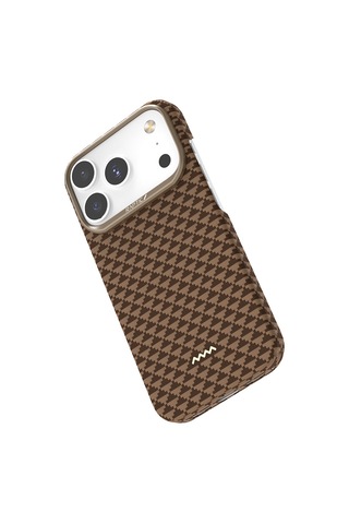 Apple Uyumlu iPhone 17 Pro Max Kılıf M-safe Şarjlı Raptic Aramid Skin Origin Serisi Kapak Kahverengi
