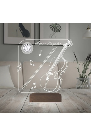 Luvivia Keman Müzik Nota Müzisyen Hediye Kişiye Özel Metal Saatli 3d Lamba - Masa Gece Lambası