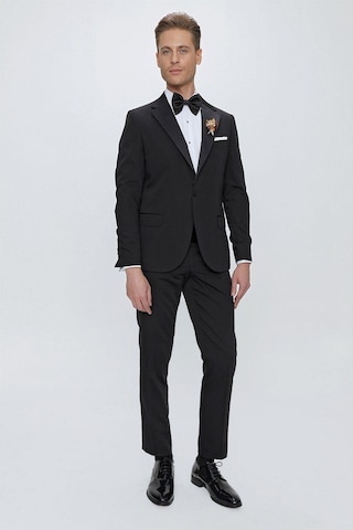 Efor Black 061 Slim Fit Çıkarılabilir Saten Yaka Siyah Damatlık Smokin Takım Siyah