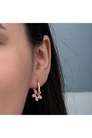 Gümüş Rose Sallantılı Çiçek Desenli Kadın Küpe 94479187