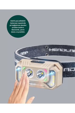 Şarjlı Wave Sensörlü Led Kafa Feneri Outdoor Kullanım Yeni Nesil Belirtilmemiş