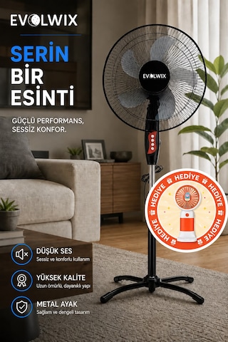 Evolwix 16'' İnç Siyah Ayaklı Vantilatör