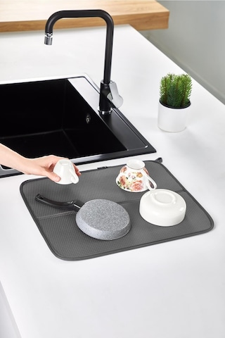 Homelka Bulaşık Kurutma Örtüsü Gri Renk Nanofiber Bulaşık Matı Ultra Emici Bulaşık Ör 769128648855