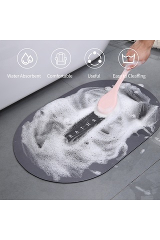 Neevoyu Koyu Gri 40x60cm Oval Banyo Paspası - Su Emici, Kayma Engellli, Hızlı Kuruyan, Diatomit Köpük Materyal Gri